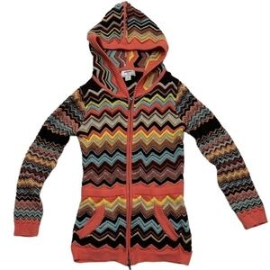 Missoni for Target Chevron Knit Zip Up Sweater Hoodie Dual Zippers Front Pockets